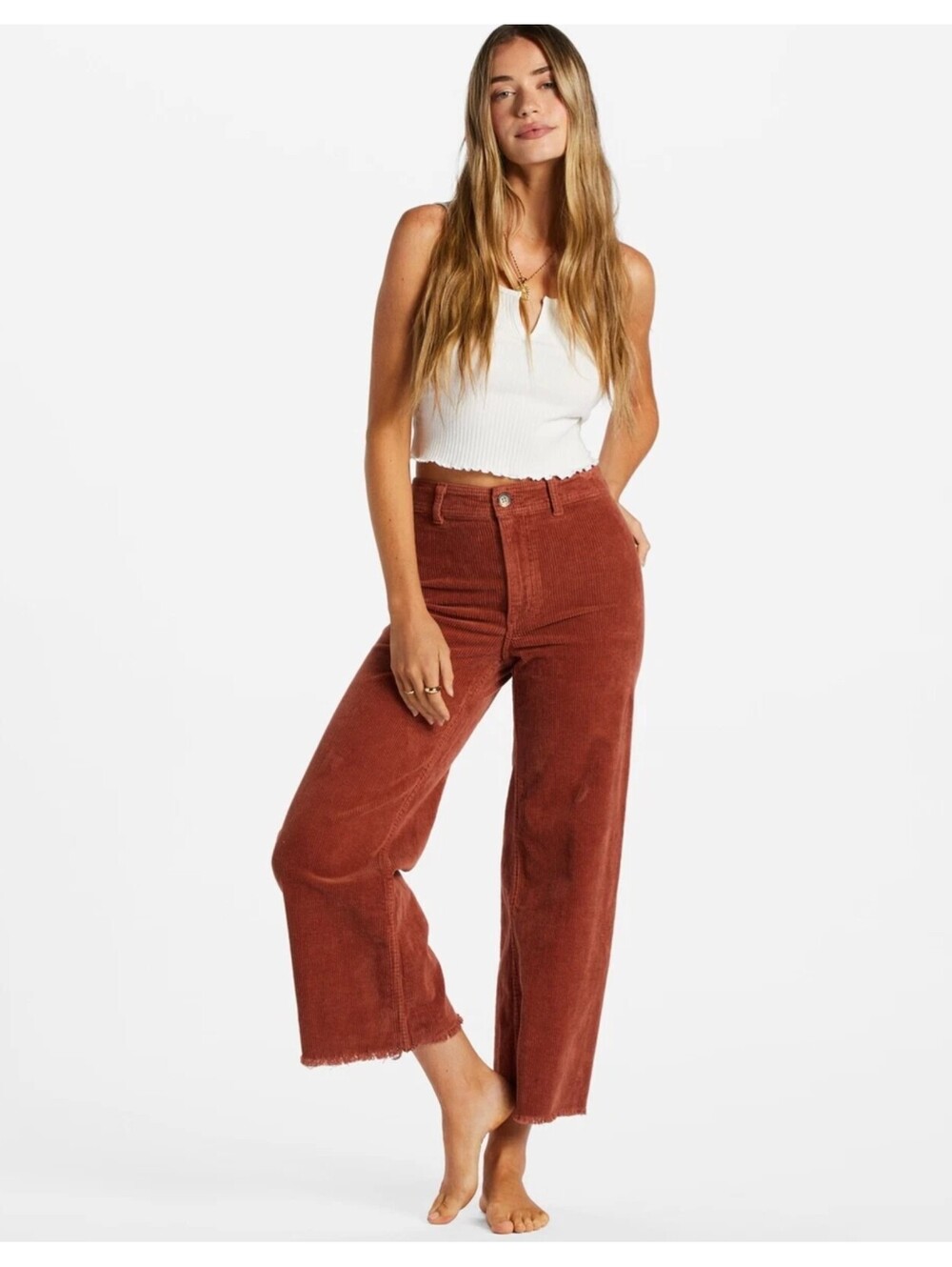Billabong Free Fall Wide Leg Corduroy Pants Americano Rust High Rise Raw Hem 27